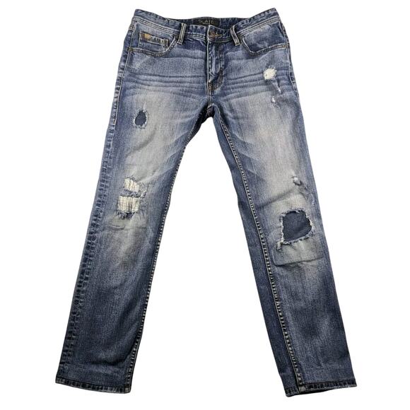 Slate Denim & Co Miles Slim Tapered Distressed Patchwork Jeans 32x30 Whiskered - Picture 1 of 8